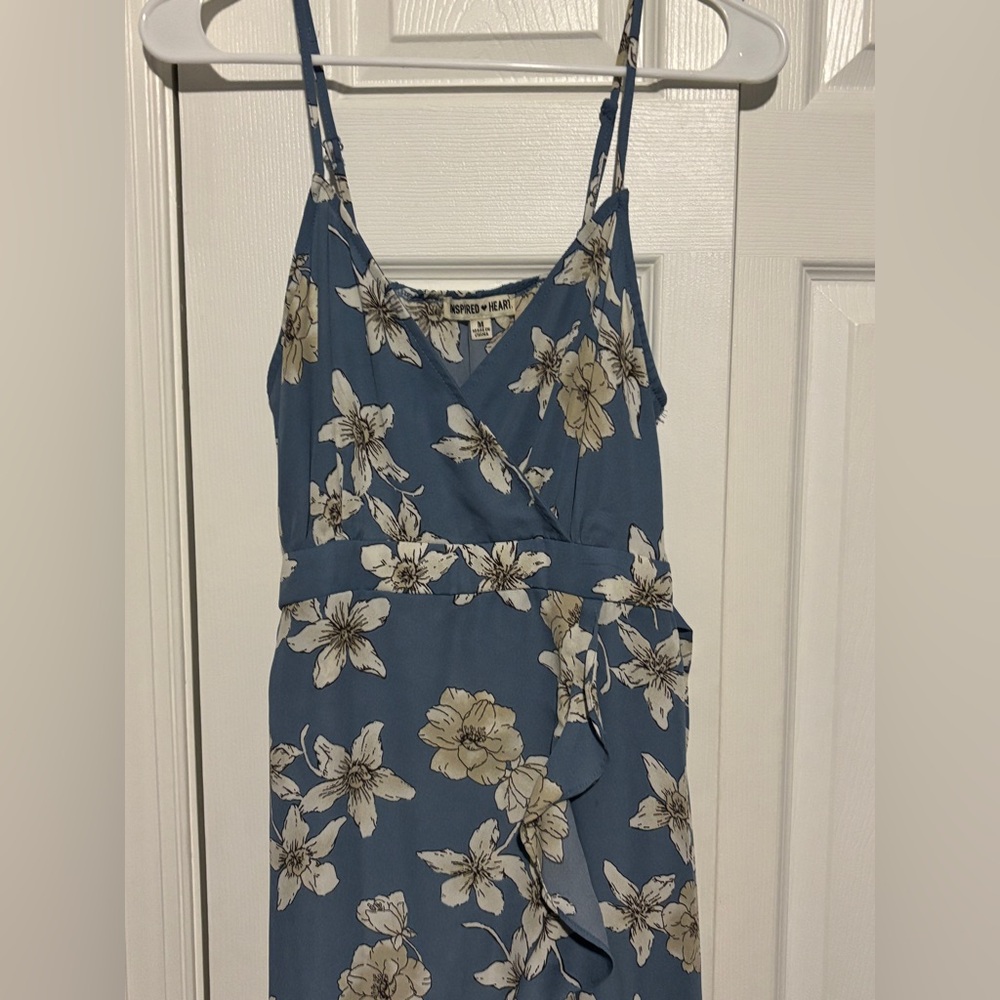 Inspired Hearts Floral Blue and Cream Maxi Dress